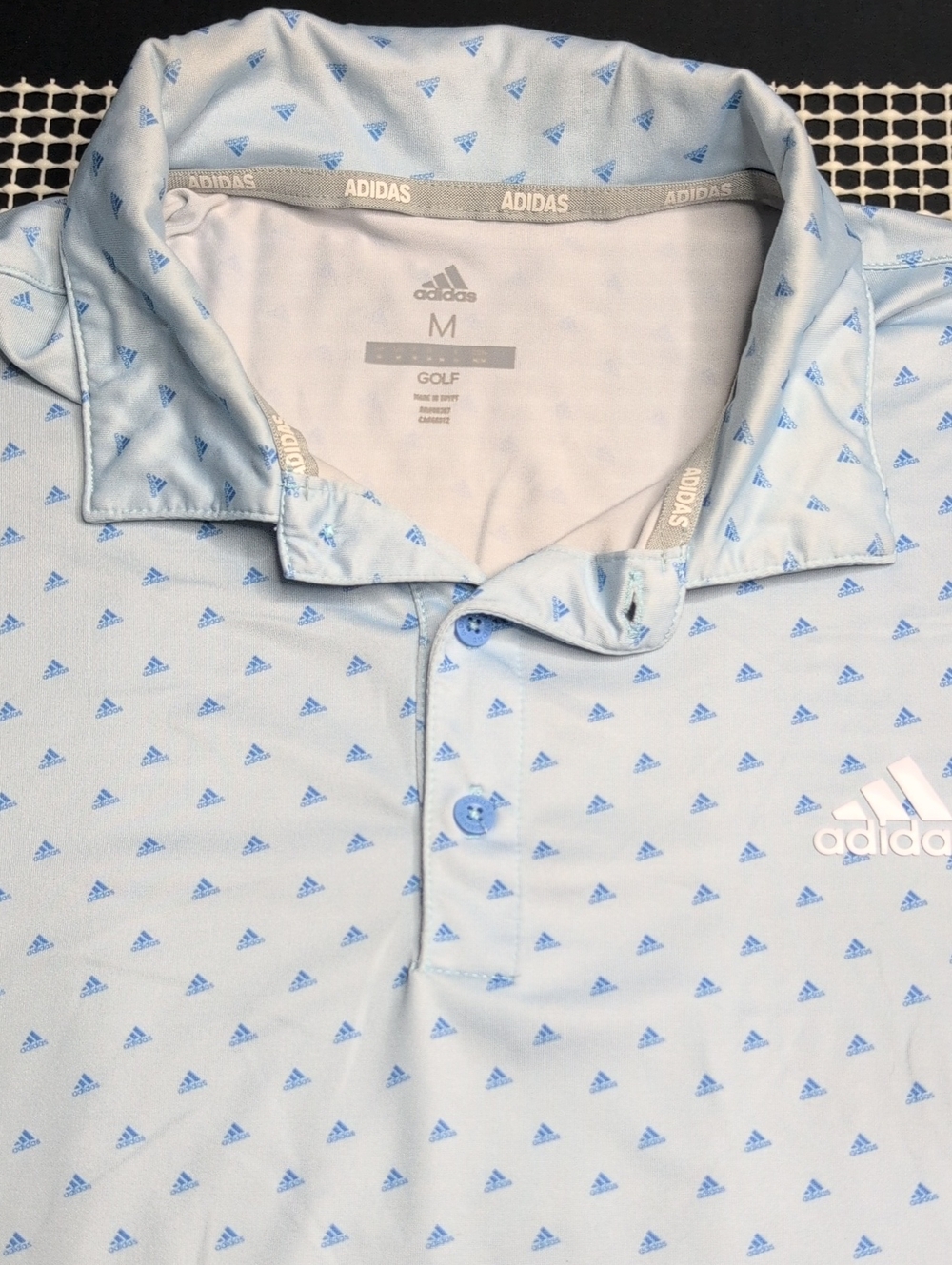 adidas Light Blue Men's Golf Polo with Micro Triangle Print